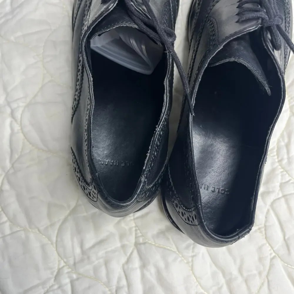 Cole Haan Mens Oxford Shoes 9.5 Skylar II Black Leather Wingtip Leather D41595